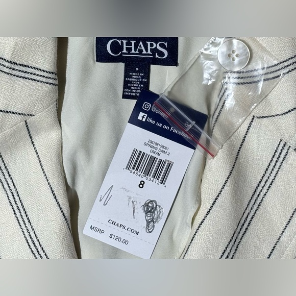 Women's Chaps Striped Cream Linen-Blend Blazer Size 8 Buisness Casual (NWT) - Picture 5 of 8